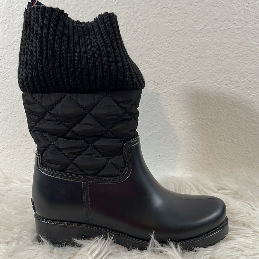 TOMMY HILFIGER TWSILVINA Rubber & Knit Cuff Lined Winter Black Rain Boots Size 9 - Picture 11 of 13